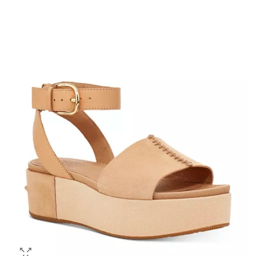 UGG Beige Platform Sandals with Ankle Strap